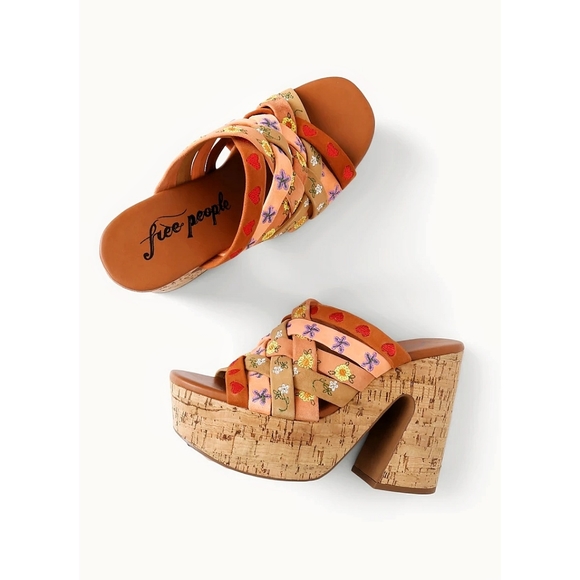 Free People Lisbon Sandbar Multi Suede Leather High Heel Platform Mules - Picture 8 of 13
